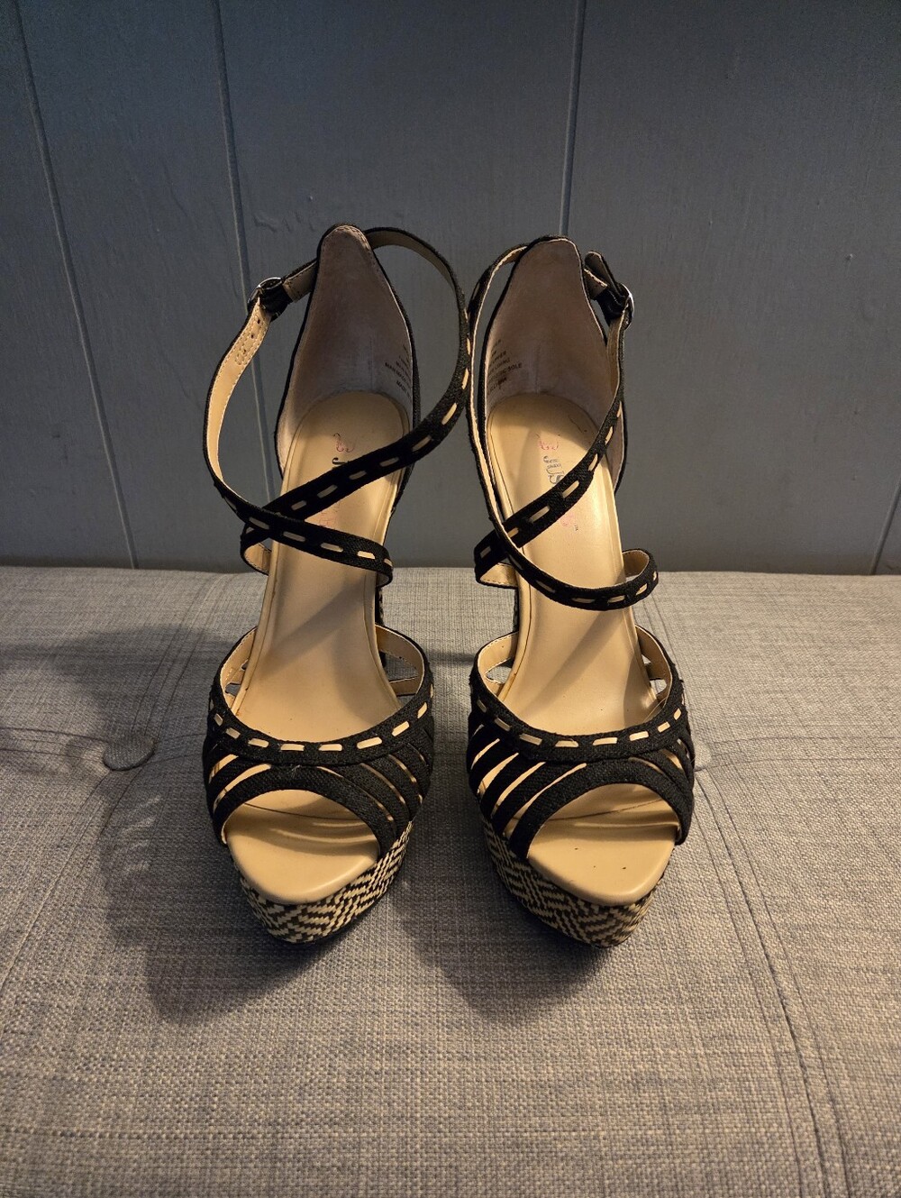 JustFab Black Strappy Woven Platform Heels